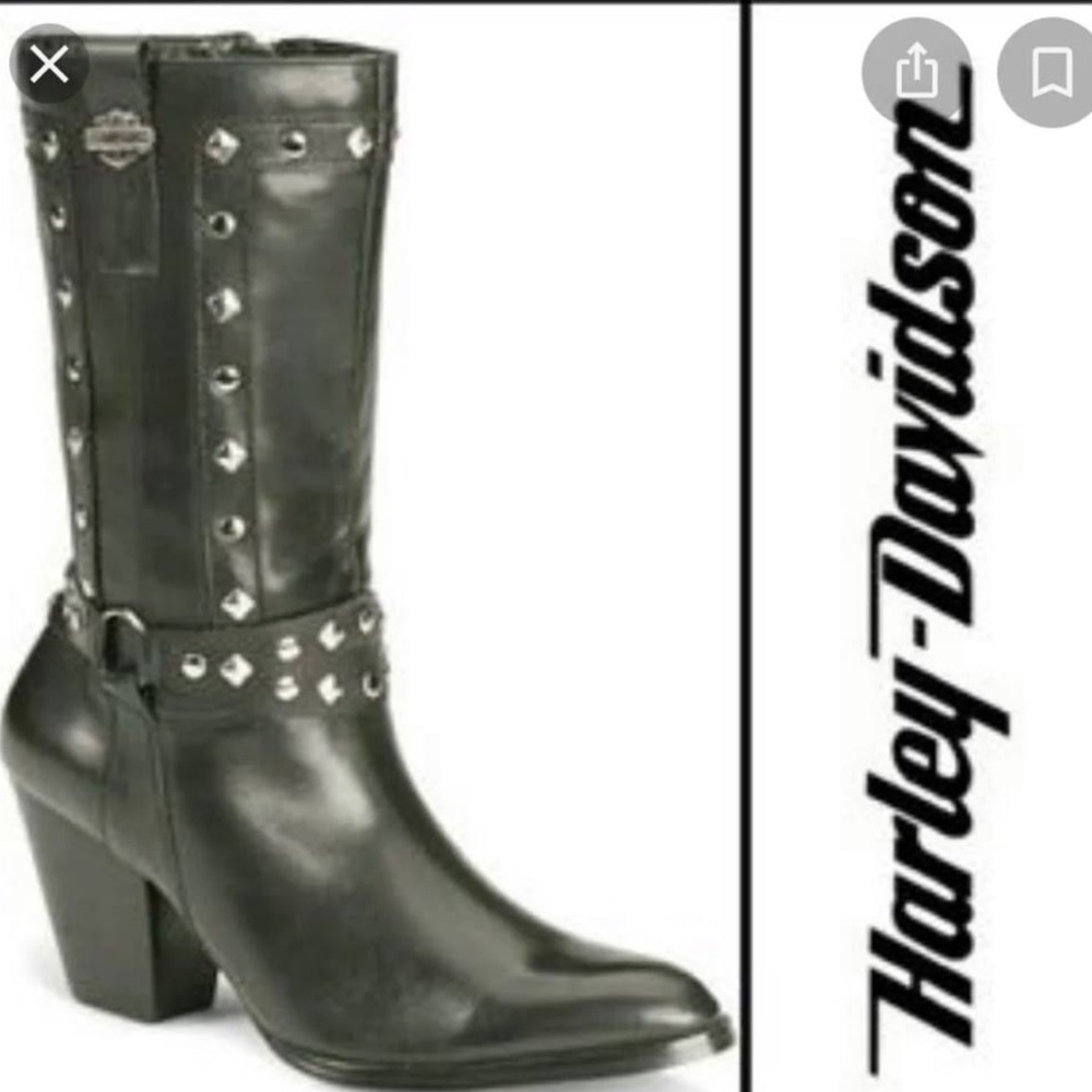 Harley Davidson Strut 9” Black Leather Studded Harness Boots